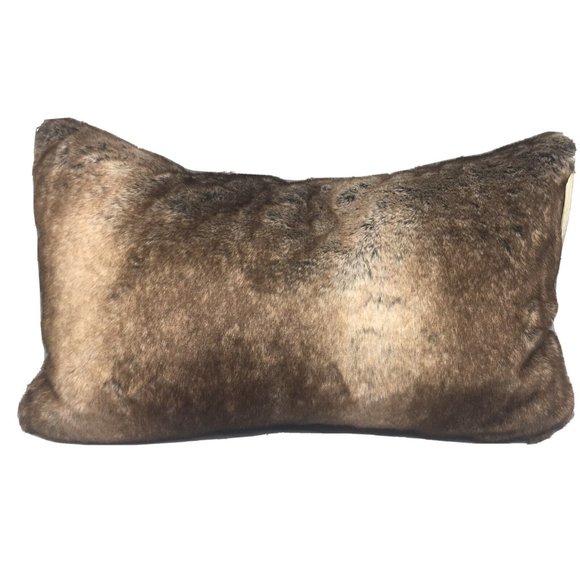 Nicole Miller Artelier Faux Fur Lumbar Pillow Brown Blend Feather Filled 14x24 - Picture 1 of 10